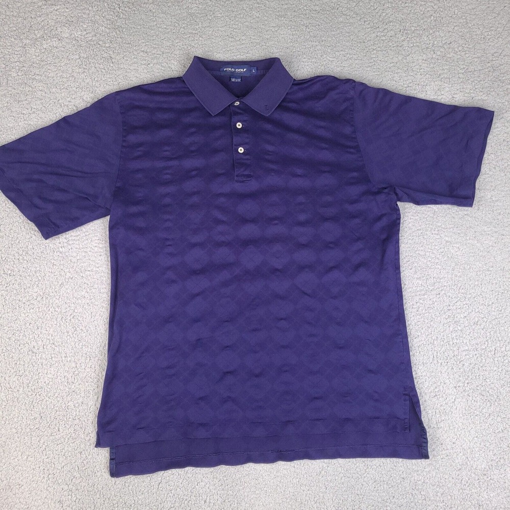 Ralph Lauren‎ Polo Golf Shirt Mens Large Blue Argyle Diamond Cotton Casual